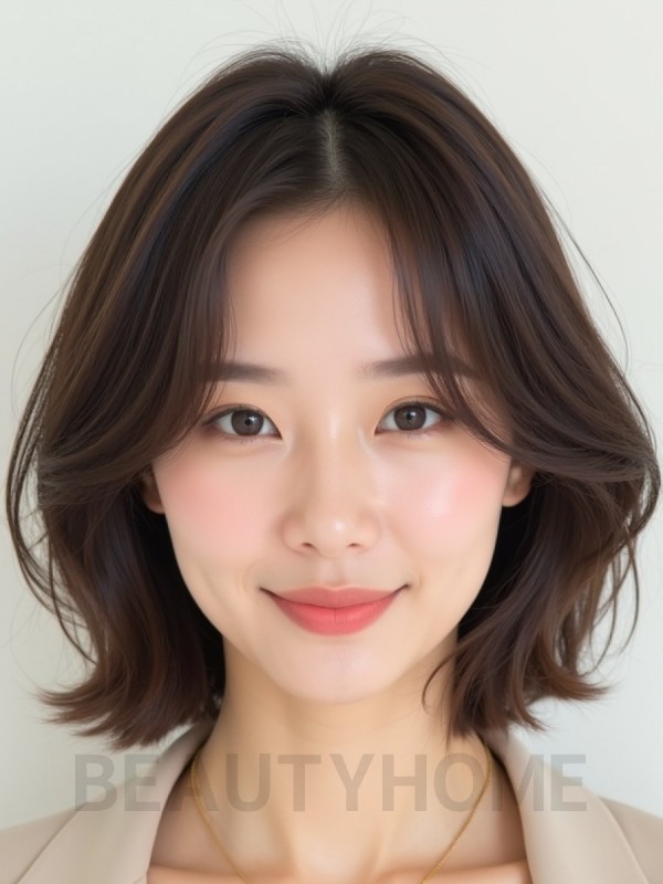 애쉬 브라운 턱밑 텍스처 단발+사이드뱅