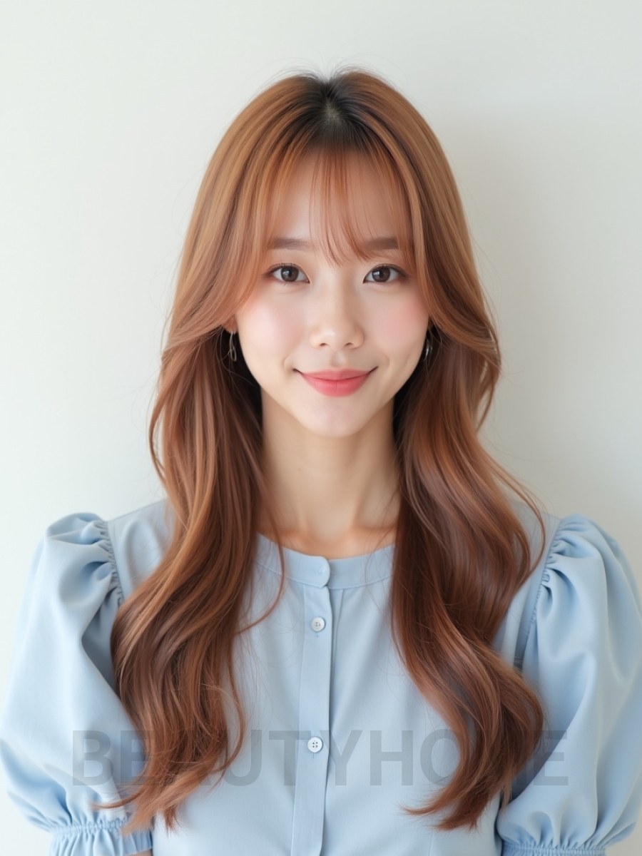 로즈 브라운 긴 생머리+사이드