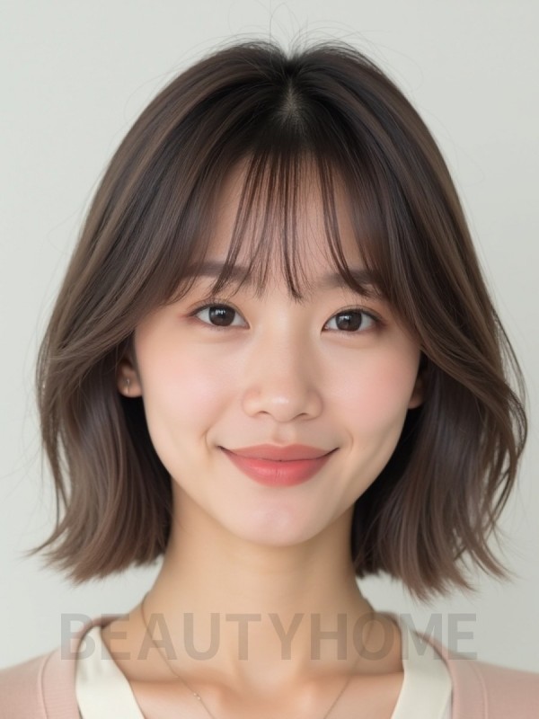 애쉬 브라운 쇄골 스트레이트 단발+뱅