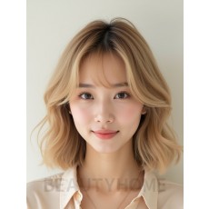 샌드 블론드 쇄골 레이어드 단발+시스루뱅