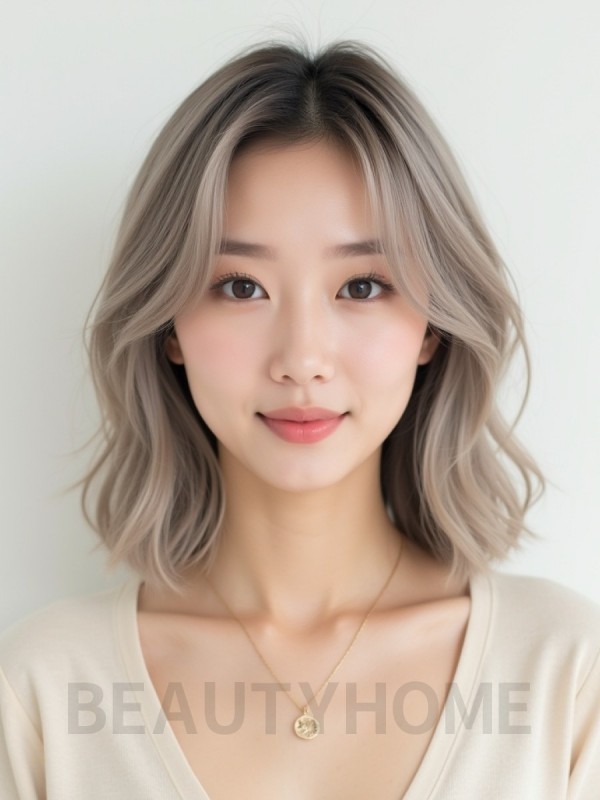 애쉬 블론드 어깨 레이어+사이드