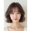 그레ige 브라운 턱밑 컬 단발+시스루뱅