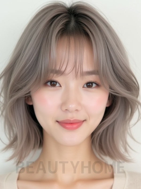 애쉬 브라운 턱밑 텍스처 단발