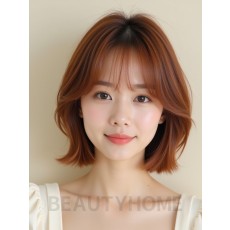 베이지 브라운 턱밑 레이어드 단발+커튼뱅