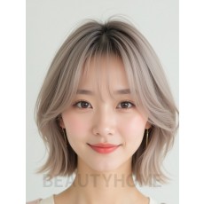 애쉬 블론드 턱밑 블런트 단발+풀뱅