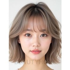 토프 브라운 쇄골 컬 단발+커튼뱅