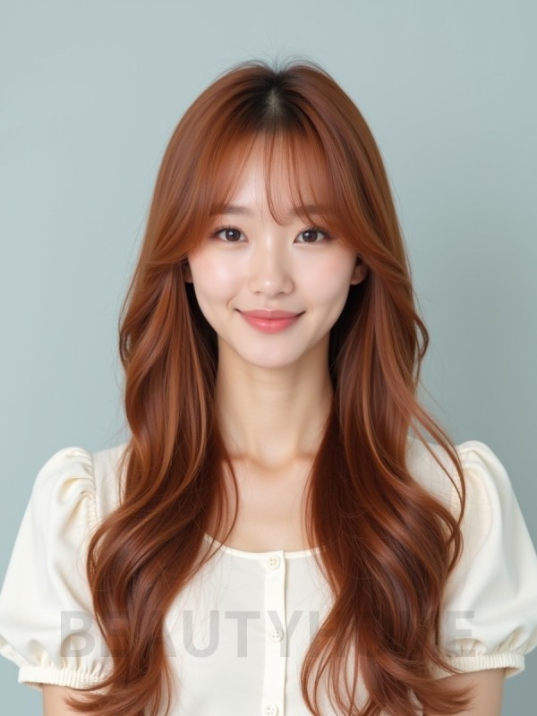 베이지 브라운 긴 컬+사이드뱅