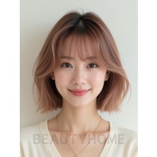 로즈 브라운 턱선 텍스처 단발+풀뱅