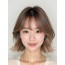 베이지 브라운 턱밑 비대칭 단발+뱅