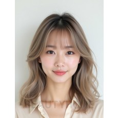 토프 브라운 어깨 웨이브+커튼뱅