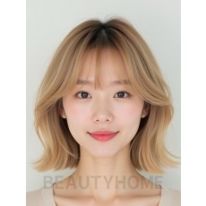 샌드 블론드 쇄골 웨이브 단발+뱅