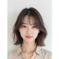 애쉬 브라운 어깨 스트레이트 단발+사이드뱅