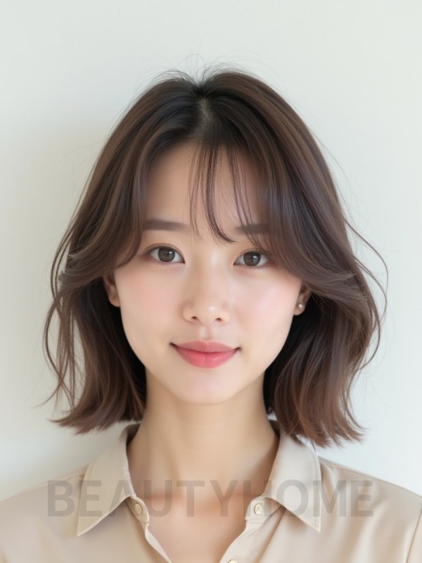 애쉬 브라운 어깨 스트레이트 단발+사이드뱅