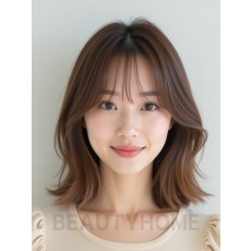 베이지 브라운 어깨 그라데이션 단발+뱅