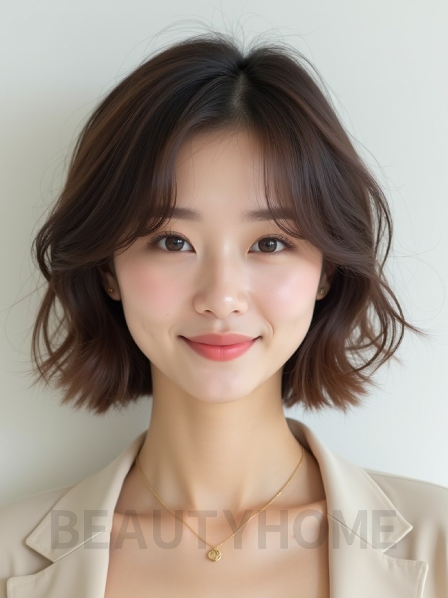애쉬 브라운 귀밑 웨이브 단발+사이드뱅