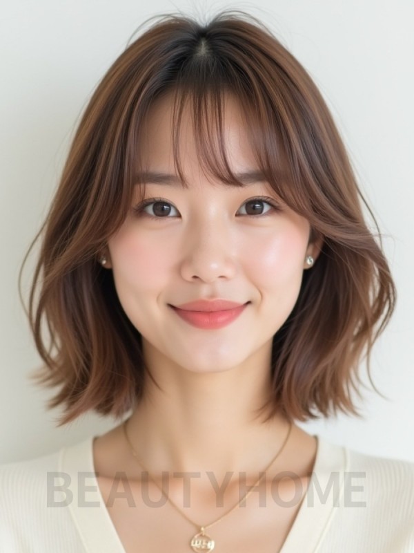 밀크티 브라운 턱밑 인버티드 단발+풀뱅