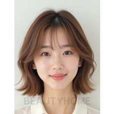 베이지 브라운 턱밑 그라데이션 단발+시스루뱅