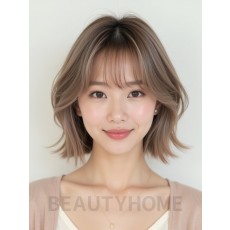 토프 브라운 턱선 텍스처 단발+사이드뱅