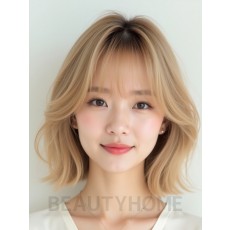 샌드 블론드 턱선 그라데이션 단발+시스루뱅