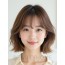 베이지 브라운 귀밑 블런트 단발+뱅
