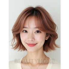로즈 브라운 턱선 컬 단발+사이드뱅