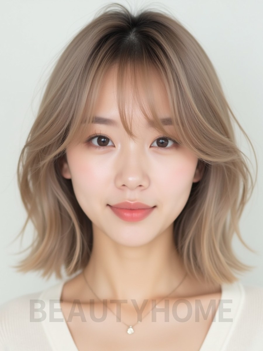 어깨 웨이브 단발+사이드뱅