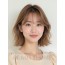 베이지 브라운 쇄골 비대칭 단발+뱅