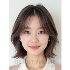 애쉬 브라운 턱밑 비대칭 단발+사이드뱅