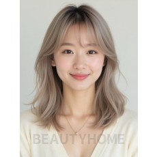 애쉬 베이지 쇄골 생머리+커튼뱅