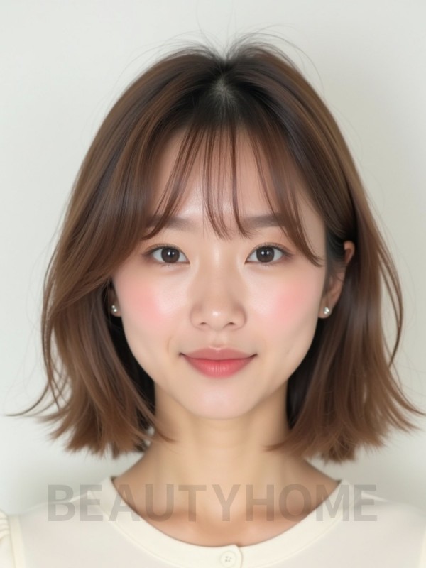 그레ige 브라운 턱밑 스트레이트 단발+뱅