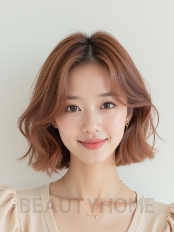 로즈 브라운 귀밑 컬 단발