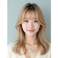 샌드 블론드 쇄골 생머리+풀뱅