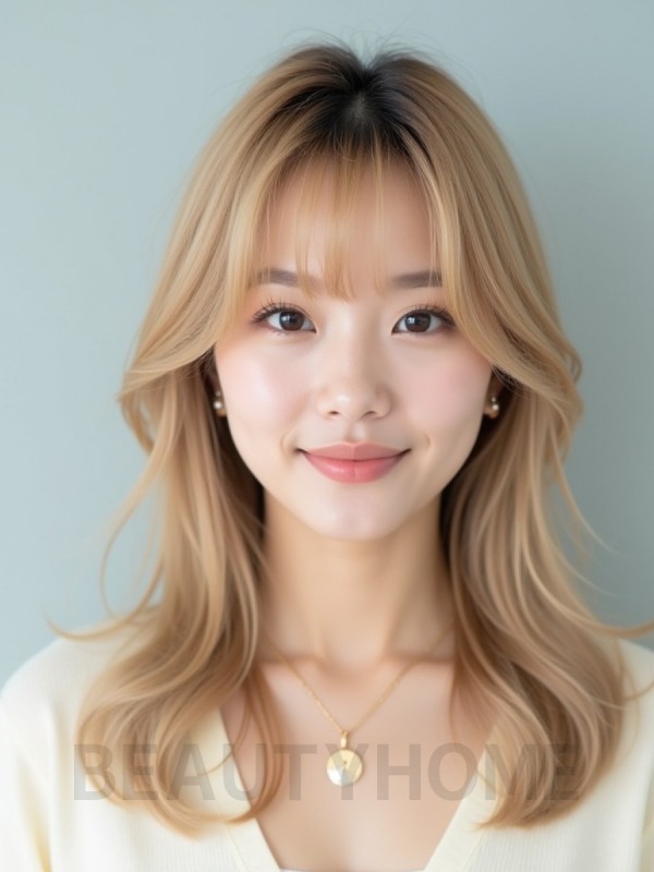 샌드 블론드 쇄골 생머리+풀뱅