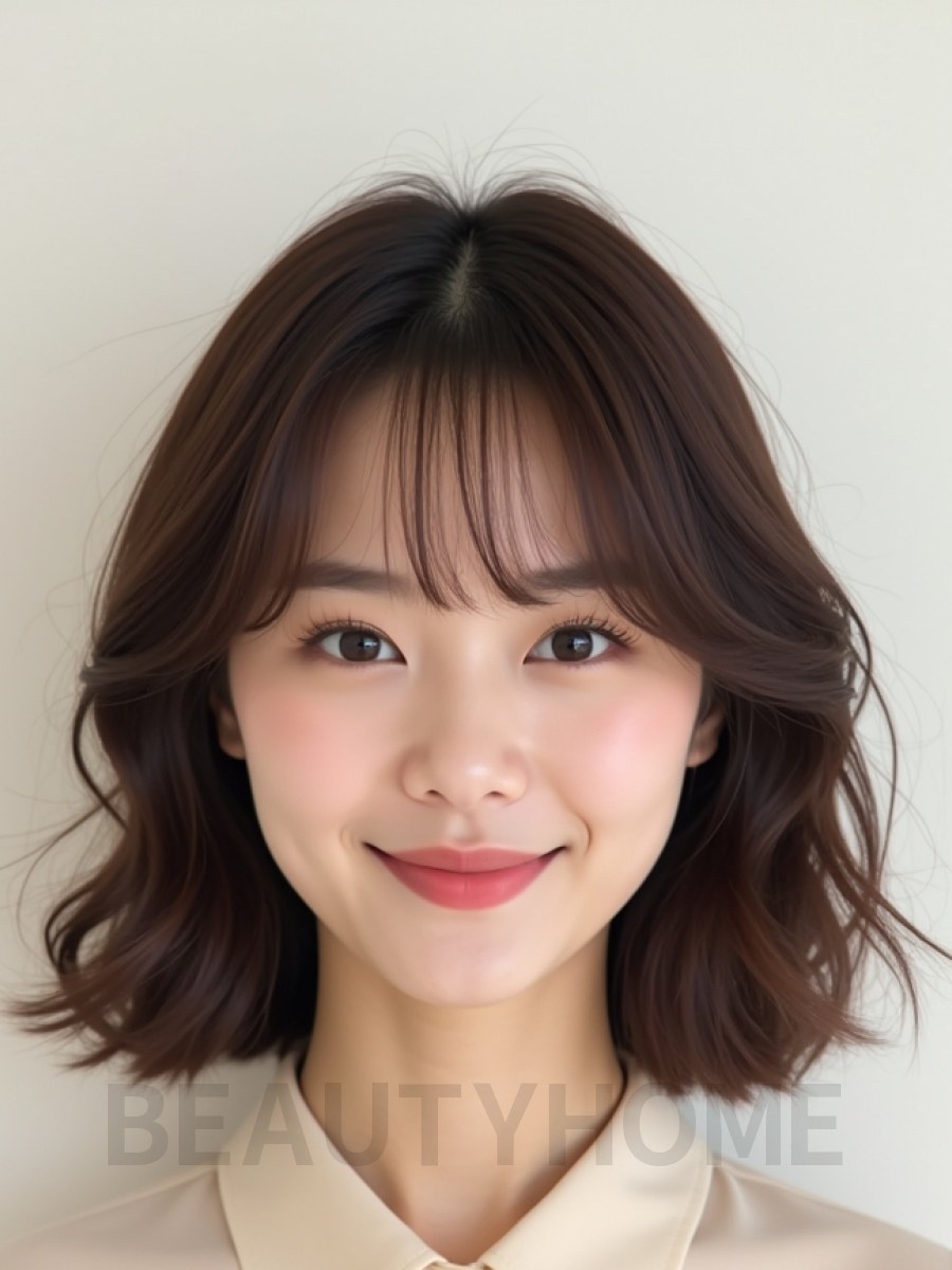 턱밑 웨이브 단발+뱅