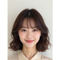 턱밑 웨이브 단발+뱅