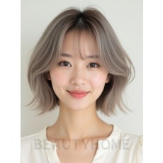 애쉬 브라운 귀밑 레이어드 단발+사이드뱅