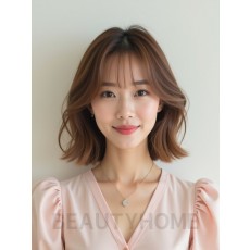 애쉬 베이지 어깨 텍스처 단발+사이드뱅