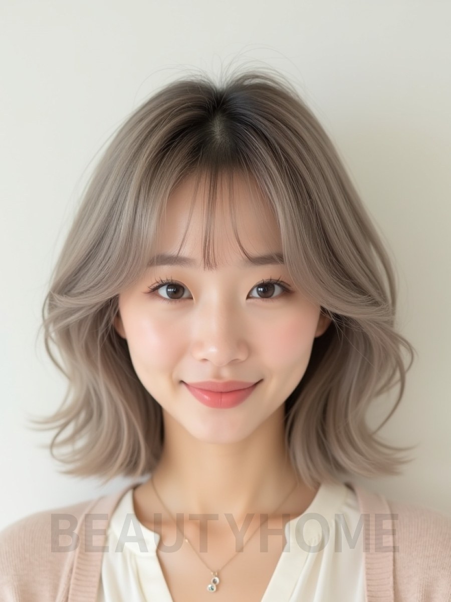 토프 브라운 어깨 웨이브 단발+풀뱅