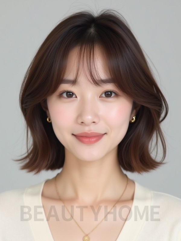 스모키 브라운 쇄골 텍스처 단발+시스루뱅