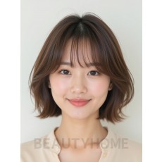 그레ige 브라운 쇄골 스택 단발+뱅