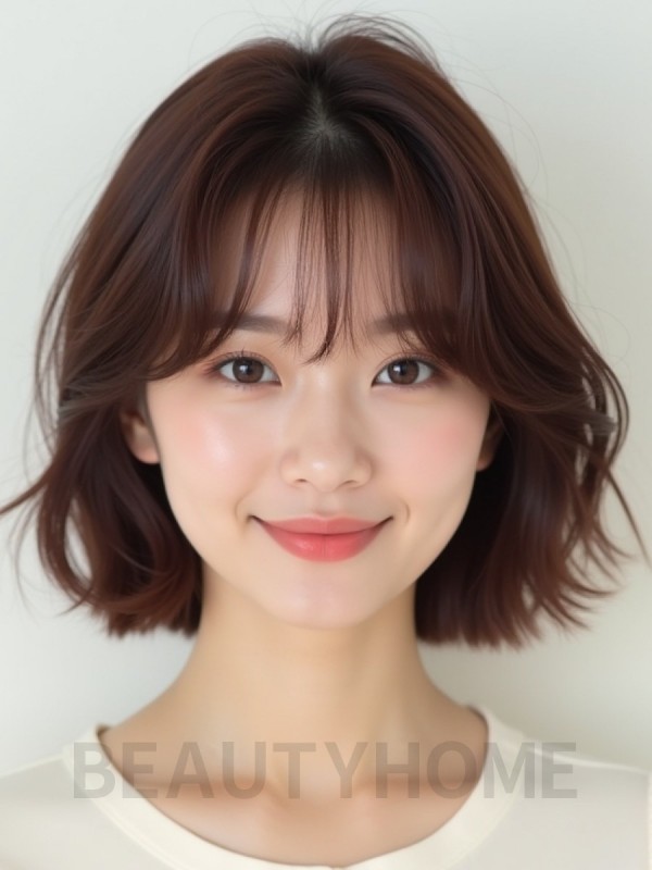 마호가니 귀밑 레이어드 단발+뱅