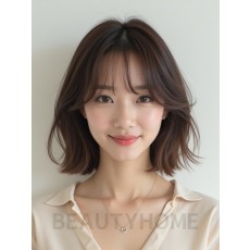 애쉬 브라운 턱선 비대칭 단발+시스루뱅