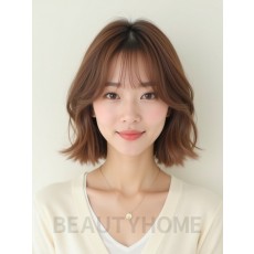 베이지 브라운 어깨 레이어드 단발+시스루뱅