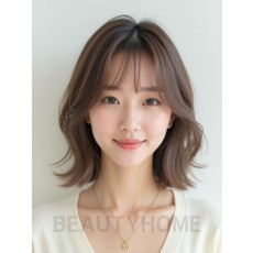 그레ige 브라운 어깨 그라데이션 단발+시스루뱅