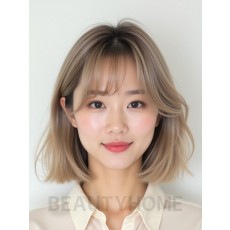 애쉬 베이지 어깨 그라데이션 단발+커튼뱅