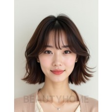 초콜릿 브라운 귀밑 레이어드 단발+시스루뱅