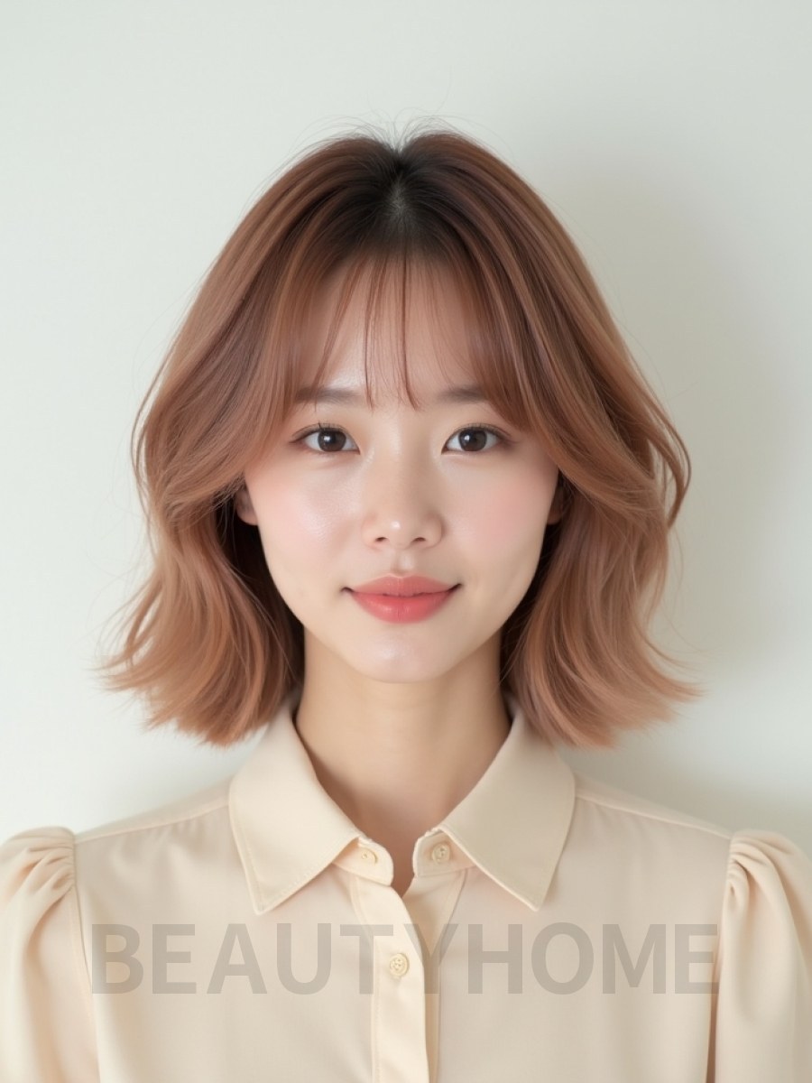 로즈 브라운 어깨 인버티드 단발+뱅
