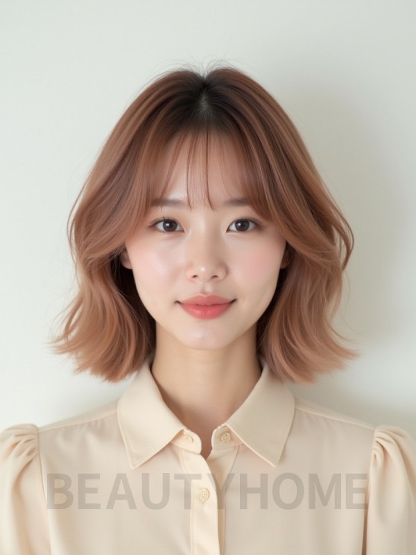 로즈 브라운 어깨 인버티드 단발+뱅