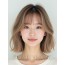 베이지 브라운 턱밑 스트레이트 단발+사이드뱅