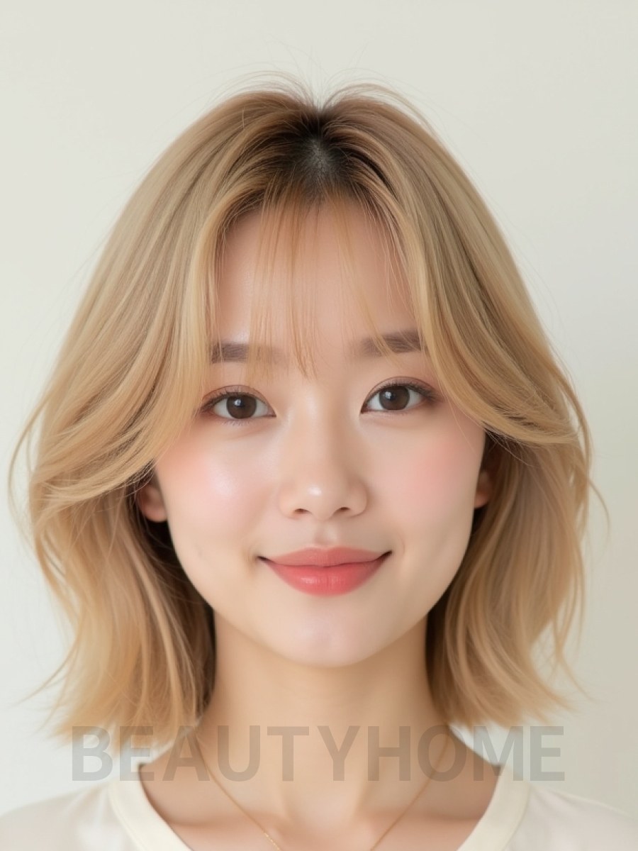 샌드 블론드 턱밑 레이어드 단발